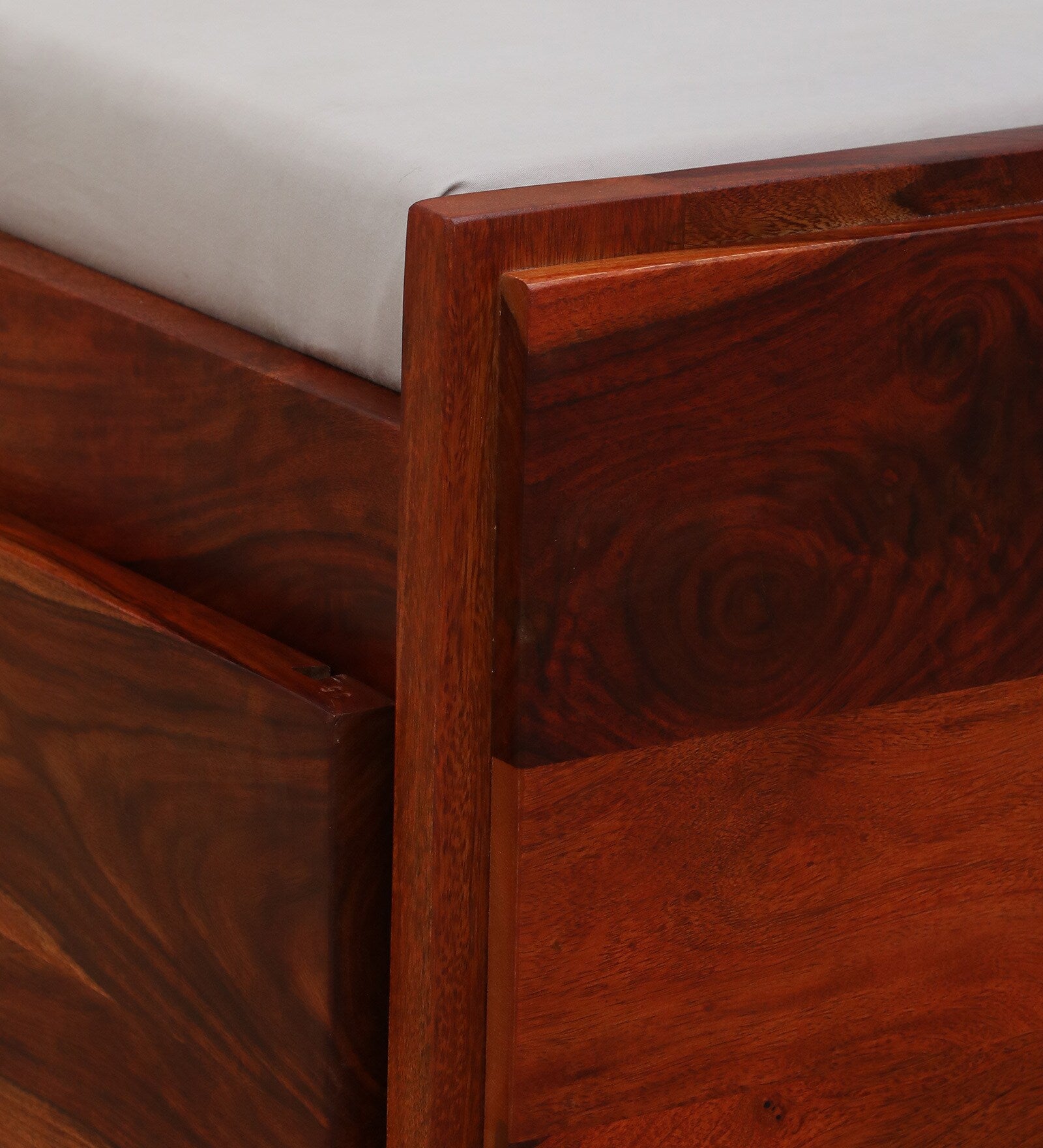 Thor Sheesham Wood Queen Size Bed In Honey Oak Finish With Drawer Storage - Febonic Living