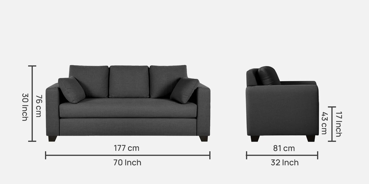 Bingo 3 Seater Fabric Sofa - Charcoal Grey