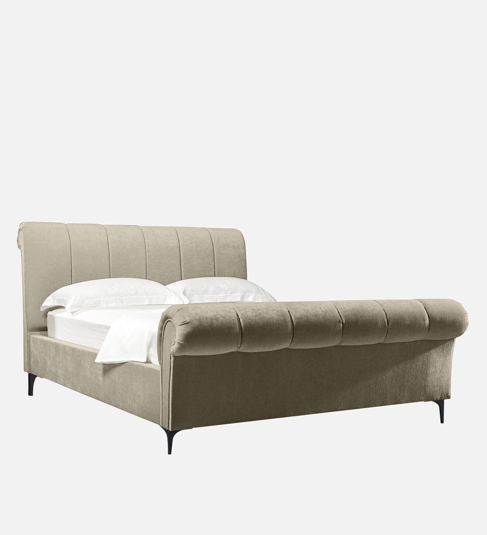 Birla Fabric Upholstered Queen Size Bed In Ash Grey Colour