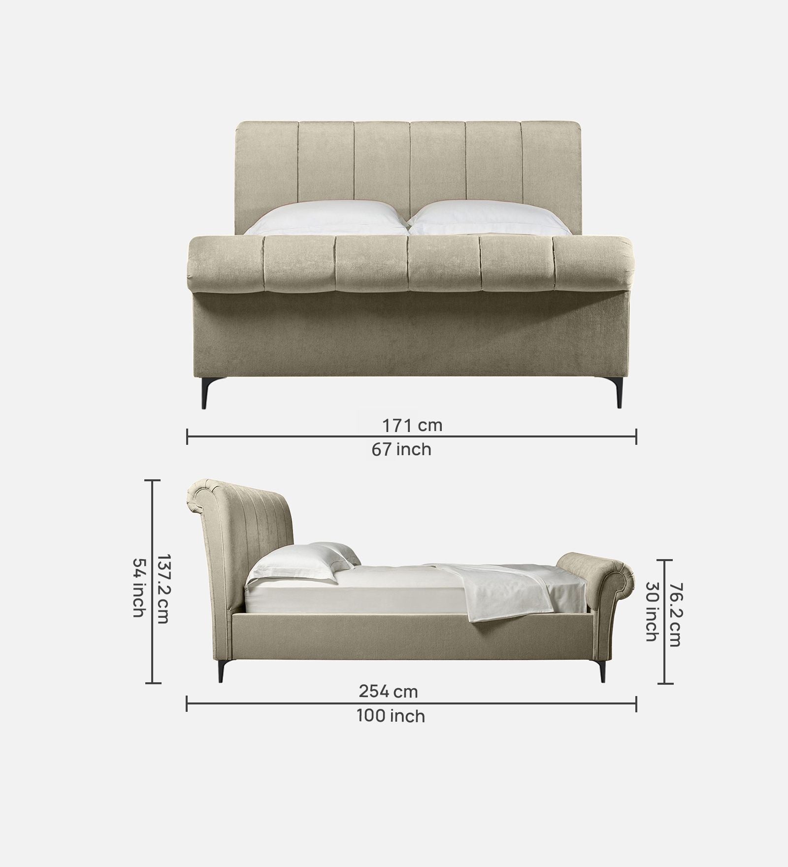 Birla Fabric Upholstered Queen Size Bed In Ash Grey Colour