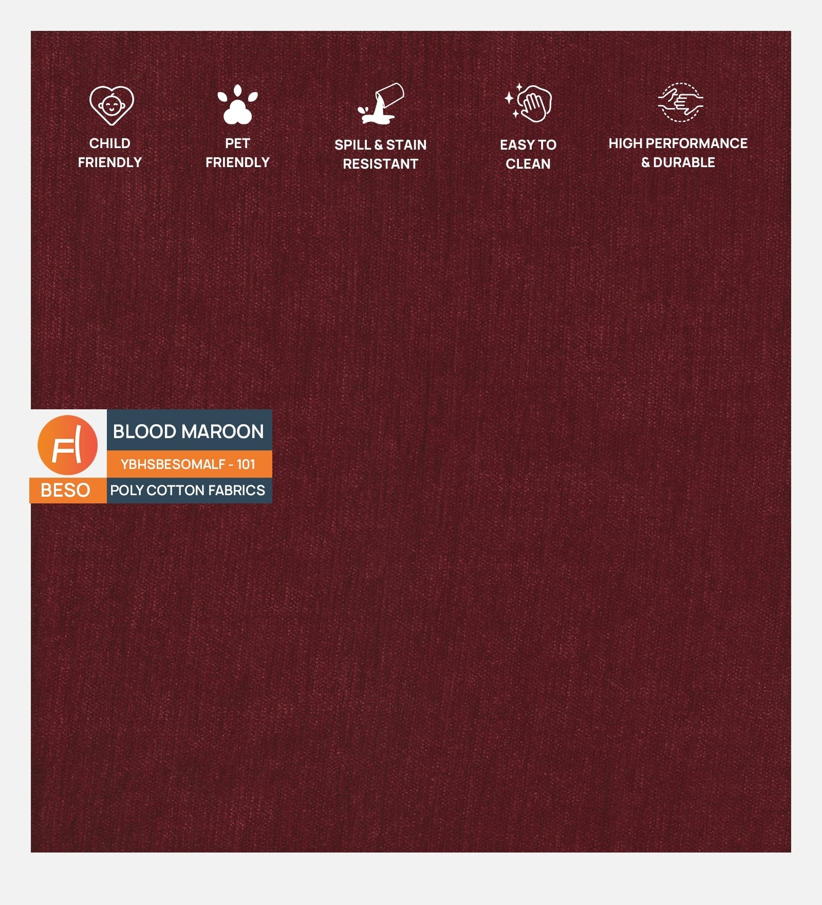 Polycotton Beso Fabric Blood Maroon 101 Code - Febonic Living