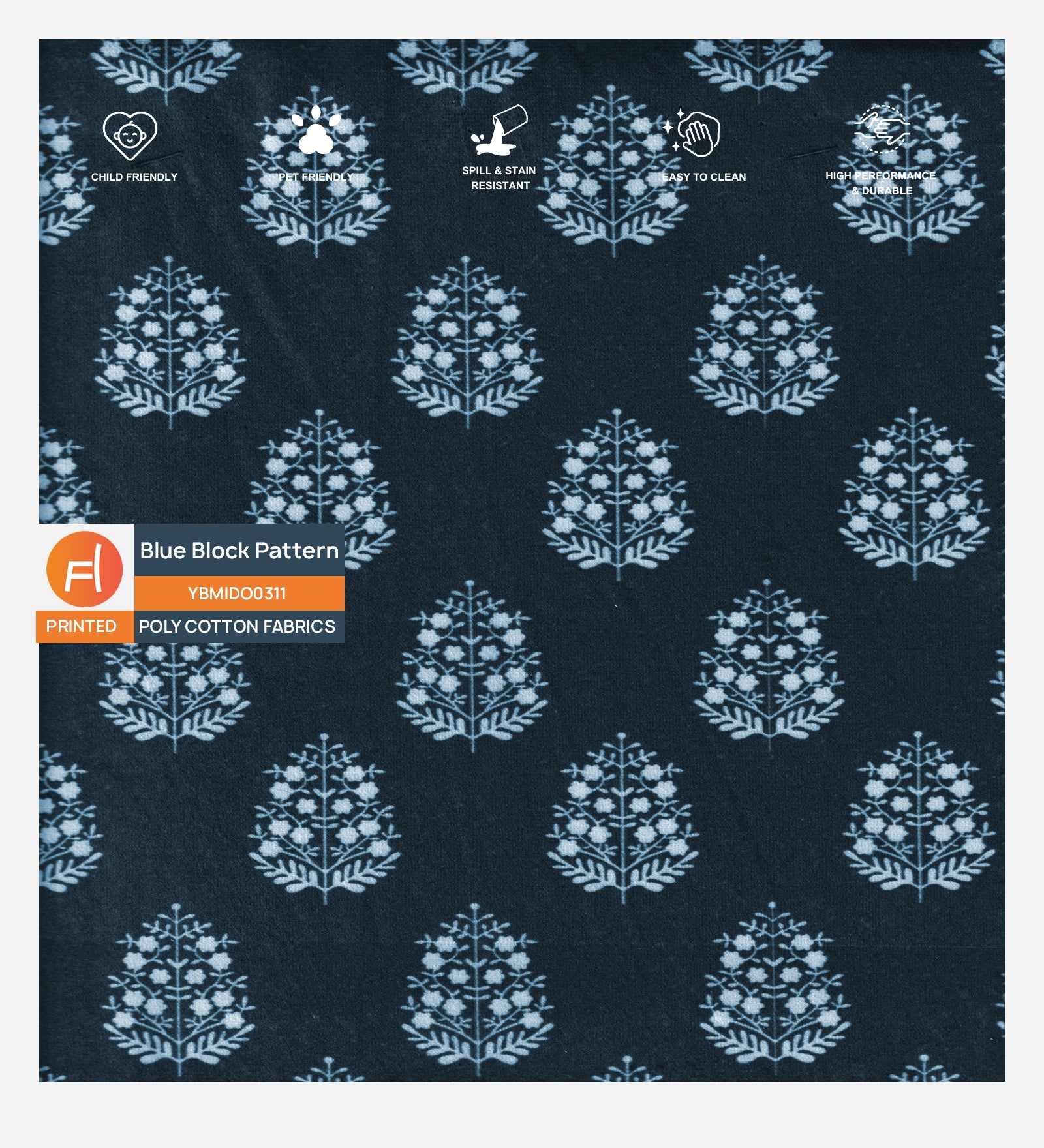 Velvet Digital Printed Fabric Blue Block 311 Code - Febonic Living