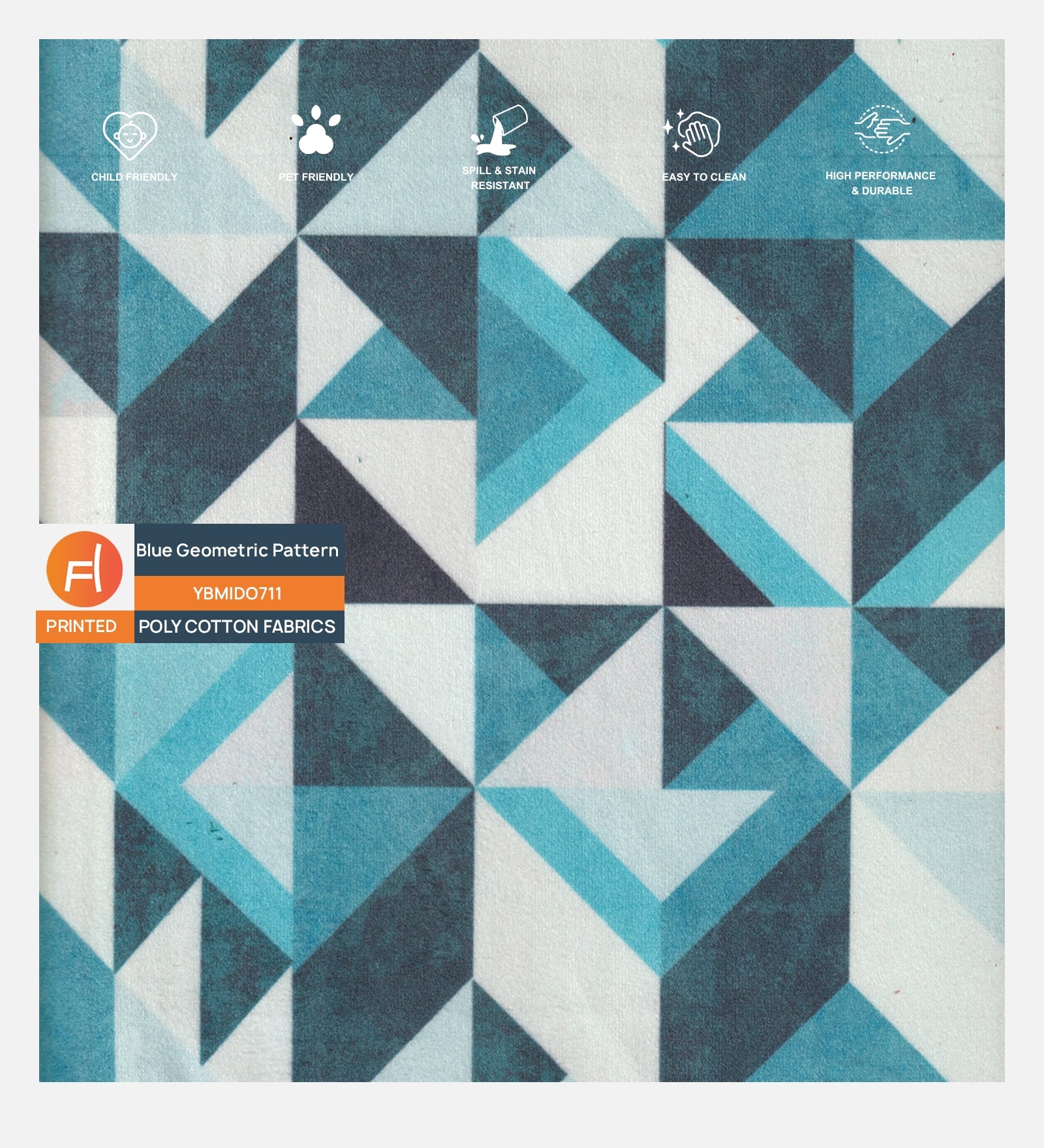 Velvet Digital Printed Fabric Blue Geometric 711 Code - Febonic Living