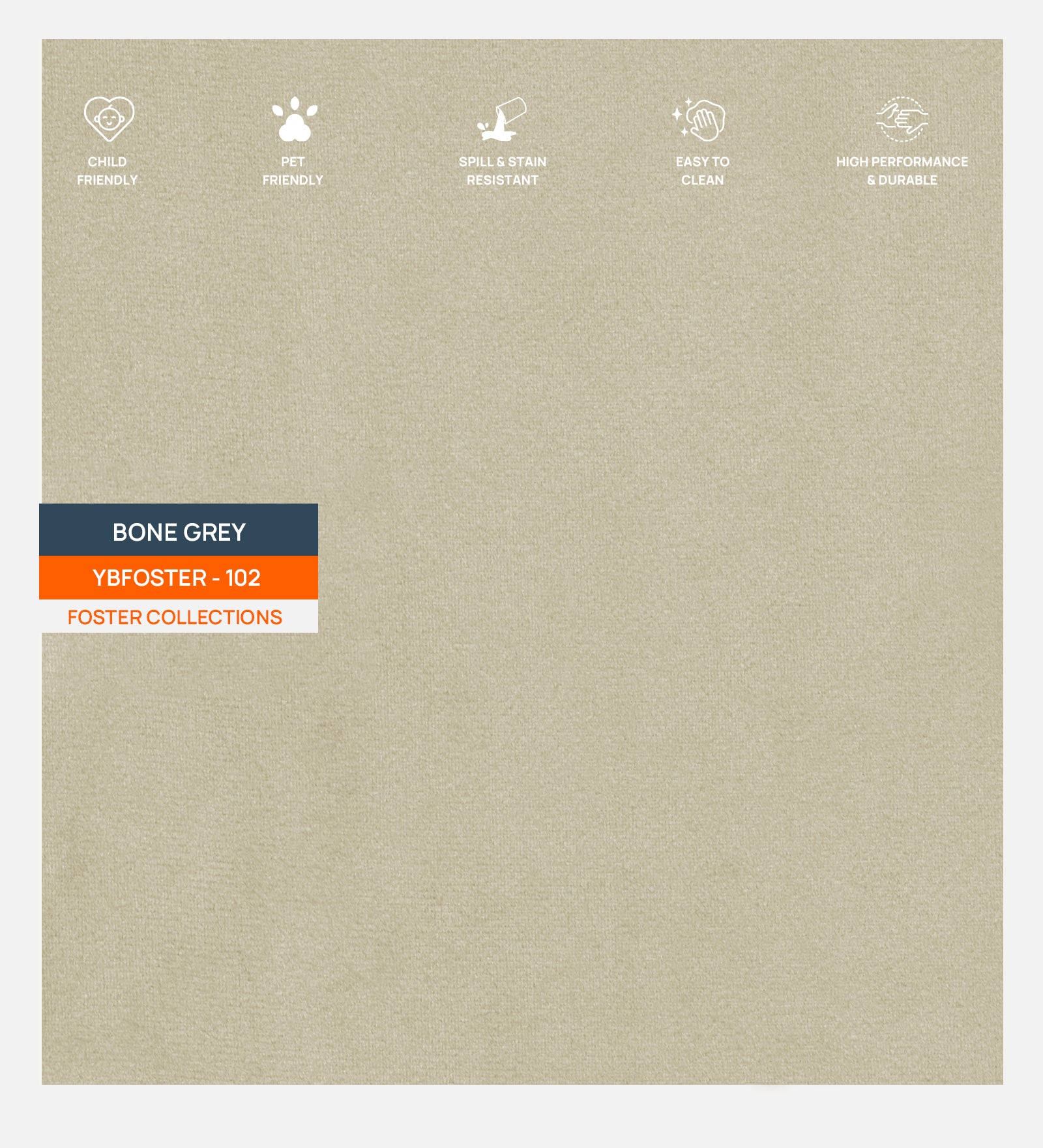 Velvet Foster Fabric Bone Grey Velvet 102 Code - Febonic Living