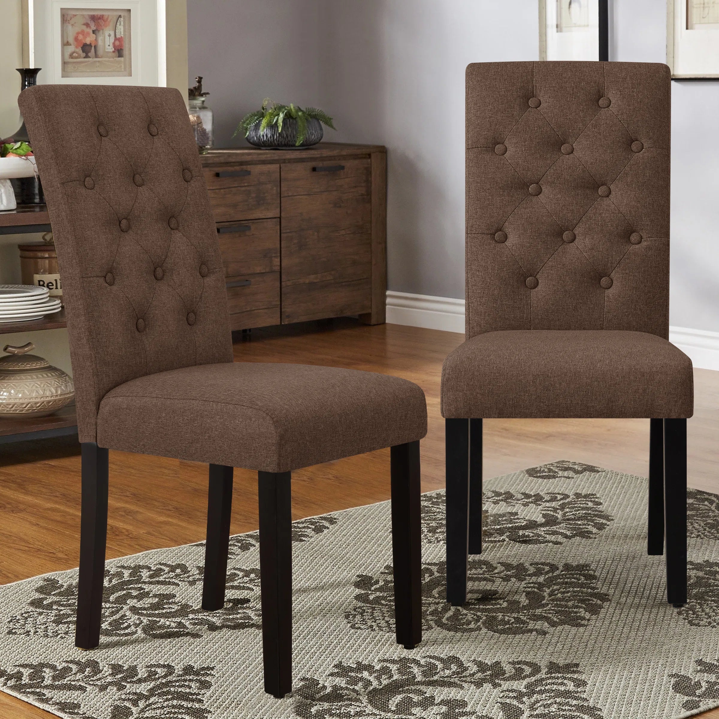 Bora Fabric Dining Chair In Ember Brown Colour (Set of 2)