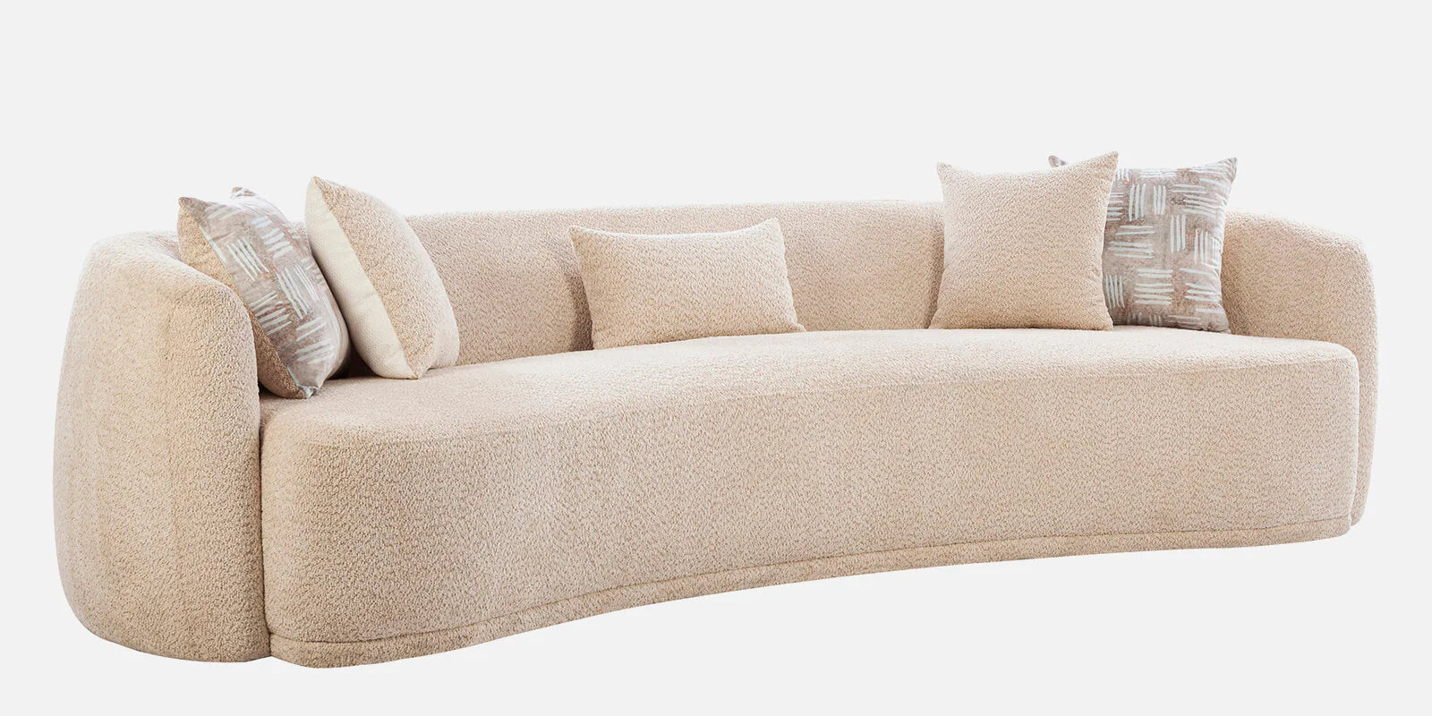 Bowmic Boucle Fabric 4 Seater Curved Sofa In Mushroom Beige Colour