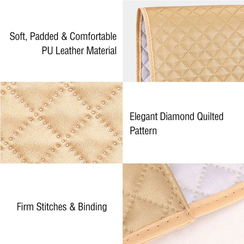 Pappu Velvet Quilted Box Slip Cover in Beige Colour - Febonic Living