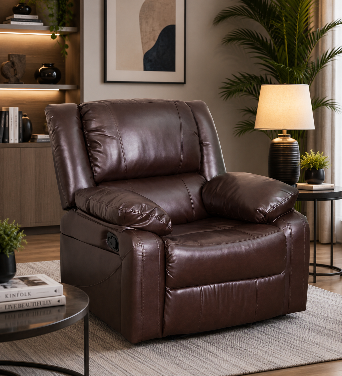 Brawo 1 Seater Motorized Leatherette Recliner - Peca Brown- Living View by Febonic Living
