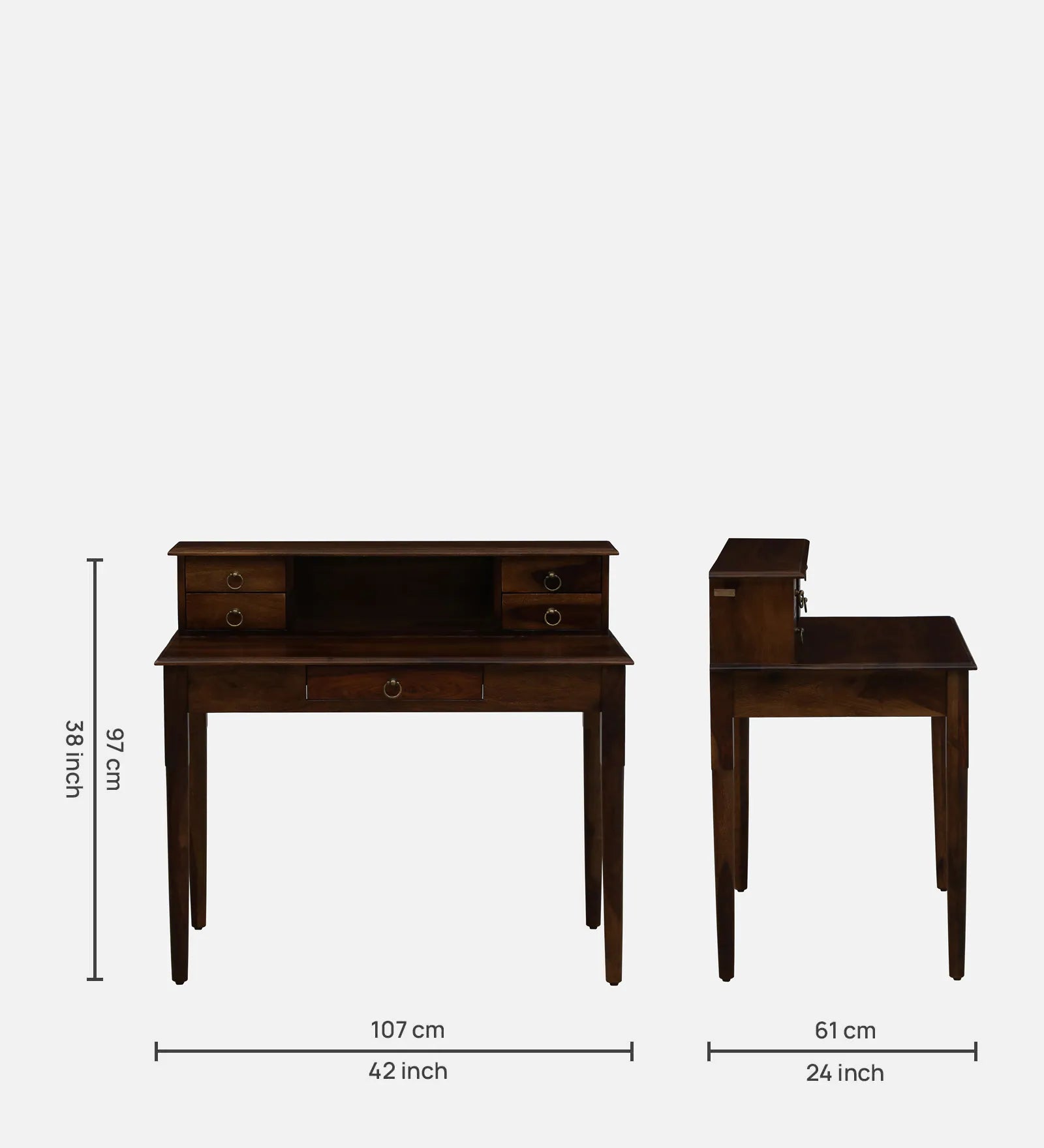 Akron Sheesham Wood Writing Table In Provincial Teak Finish - Febonic Living