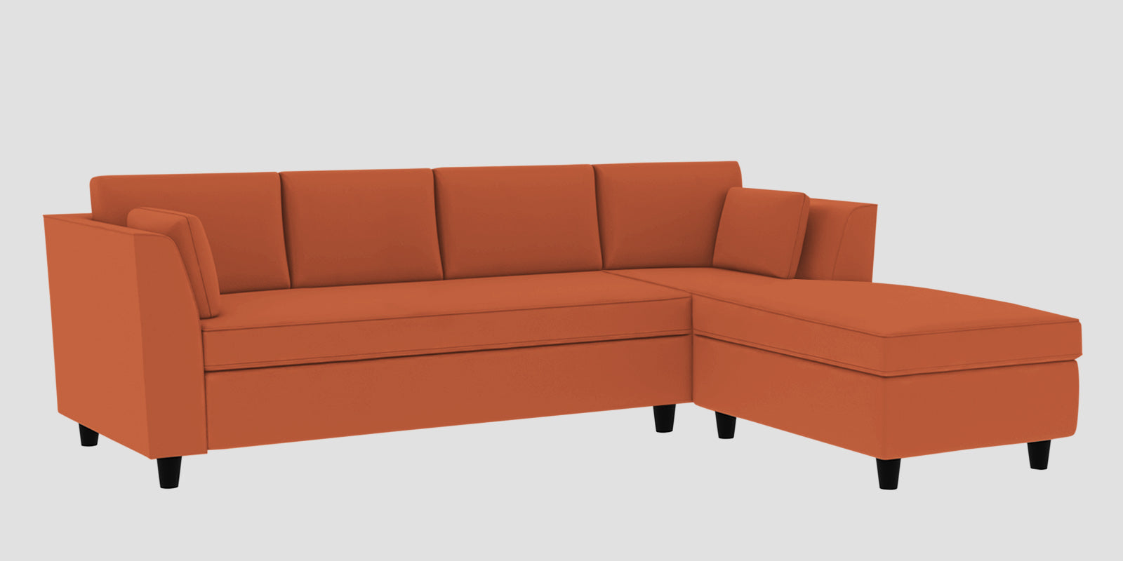 Bristo Velvet LHS Sectional Sofa (3+Lounger) In Yam Orange Colour - Febonic Living