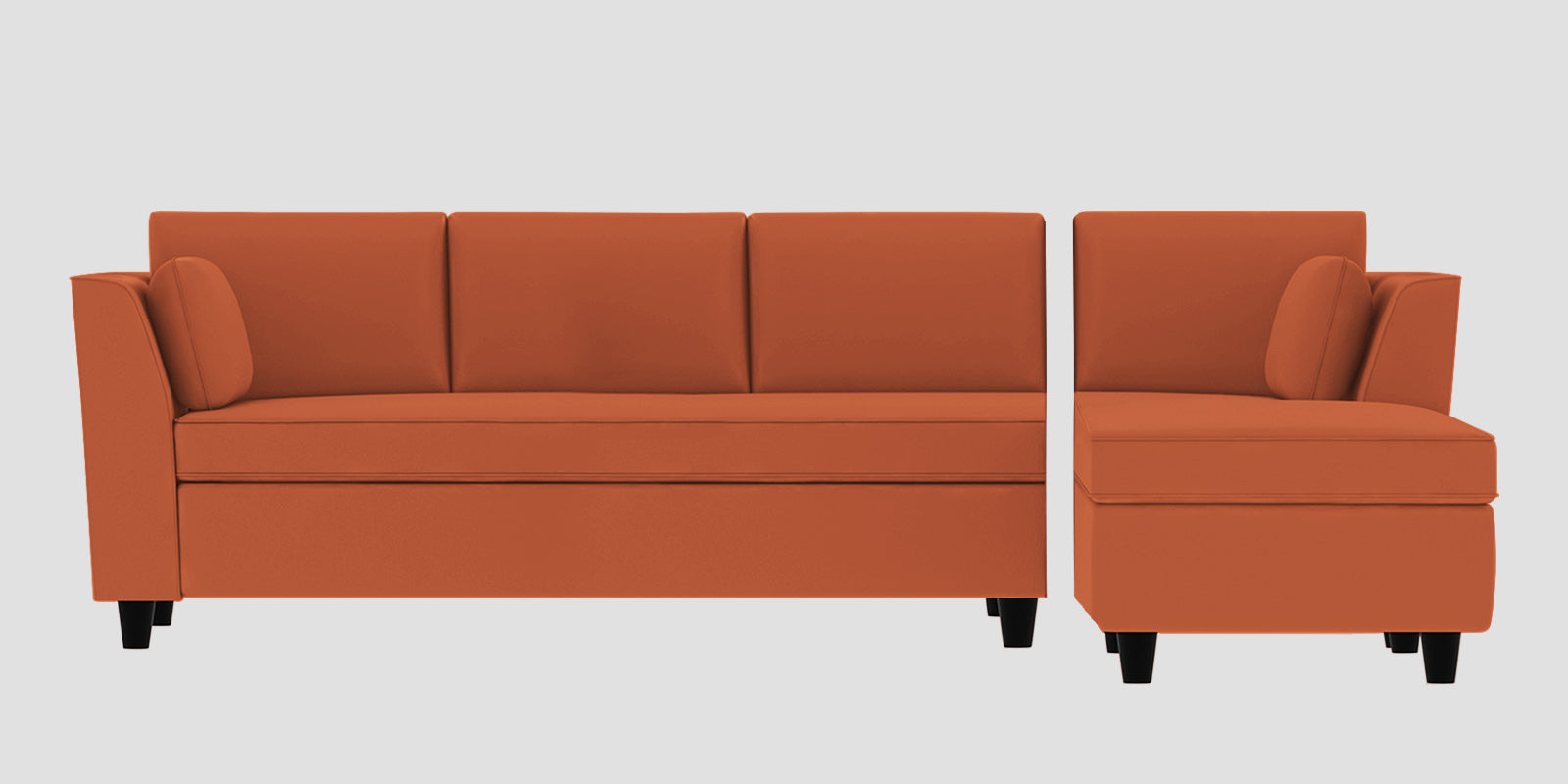 Bristo Velvet LHS Sectional Sofa (3+Lounger) In Yam Orange Colour - Febonic Living