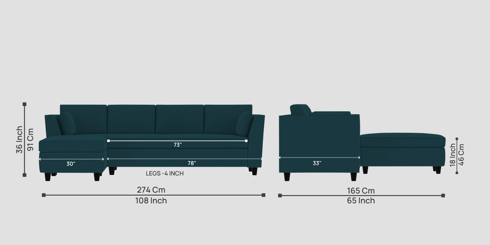 Bristo Velvet RHS Sectional Sofa (3+Lounger) in Arabian Green Colour - Febonic Living