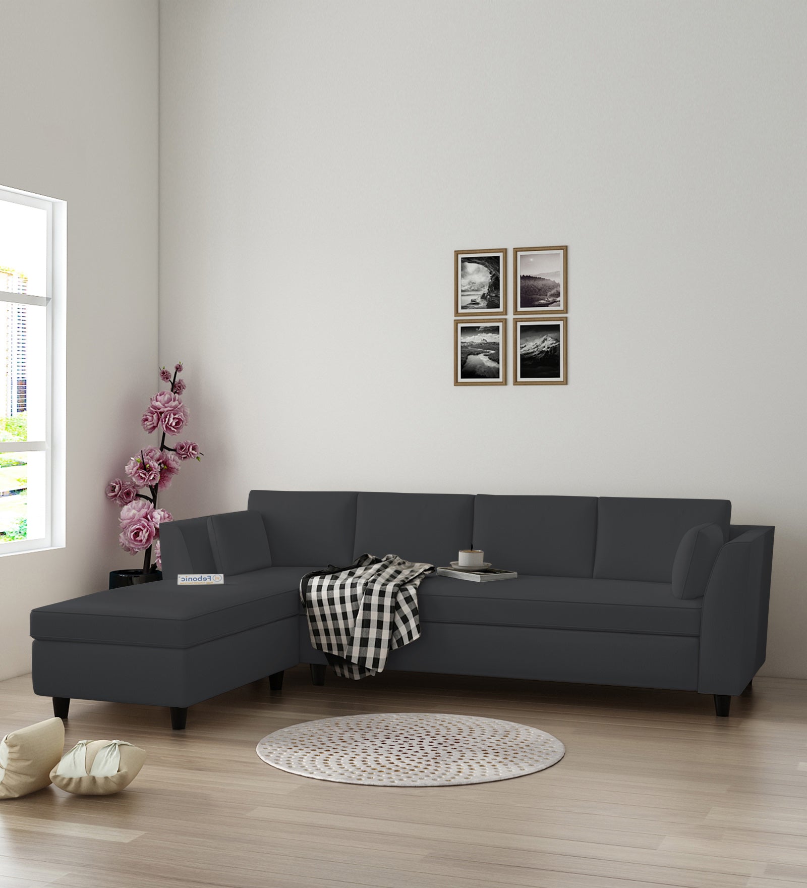 Bristo Velvet RHS Sectional Sofa (3+Lounger) in Davy Grey Colour - Febonic Living
