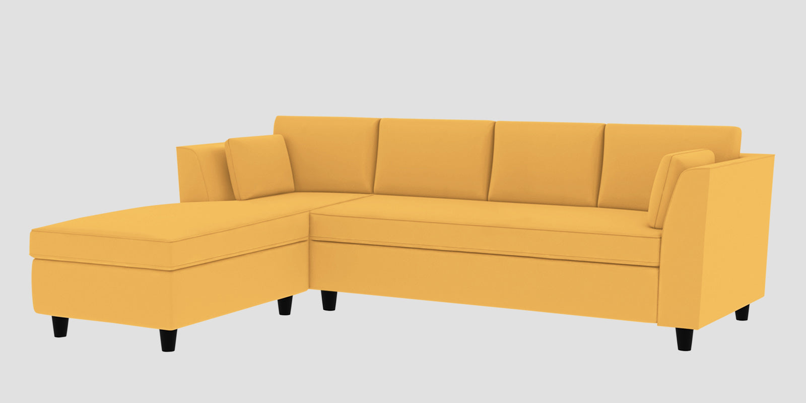 Bristo Velvet RHS Sectional Sofa (3+Lounger) In Turmeric Yellow Colour - Febonic Living