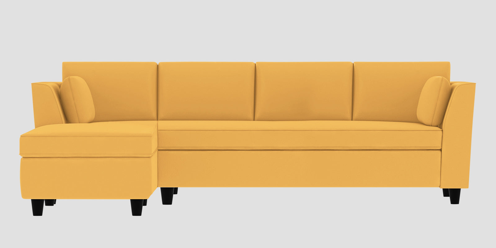 Bristo Velvet RHS Sectional Sofa (3+Lounger) In Turmeric Yellow Colour - Febonic Living