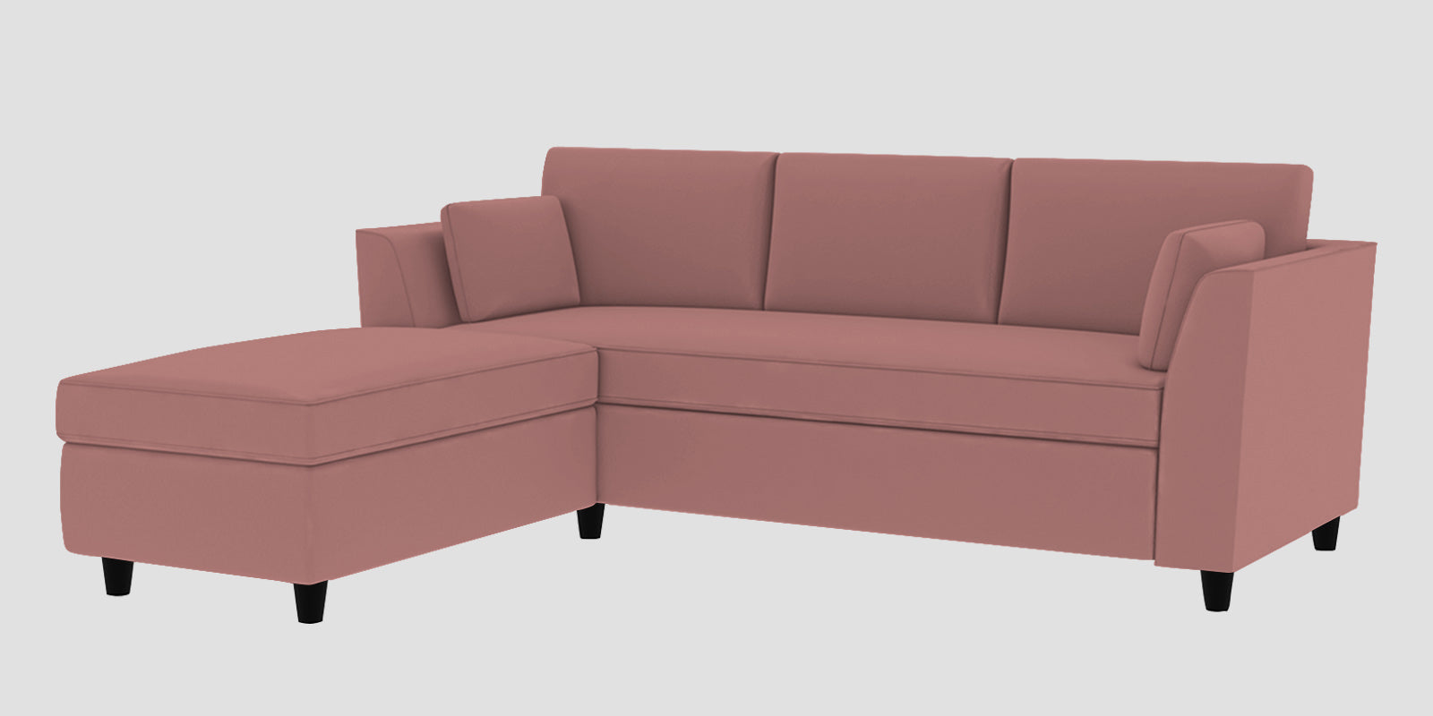 Bristo Velvet RHS Sectional Sofa (2+Ottoman Lounger) In Blush Pink Colour - Febonic Living