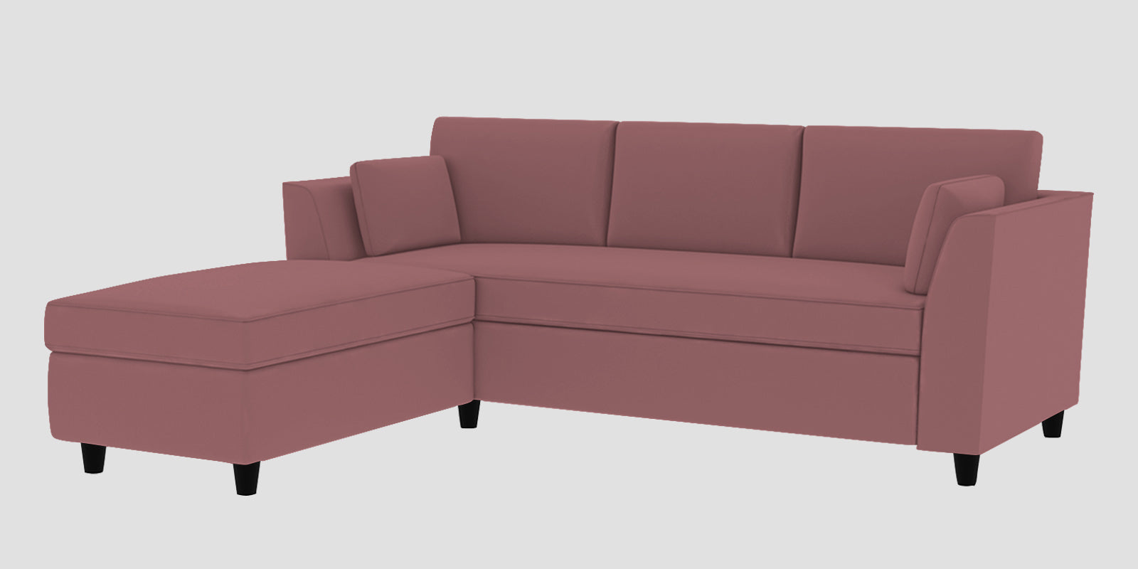 Bristo Velvet RHS Sectional Sofa (2+Ottoman Lounger) In Rose Pink Colour - Febonic Living