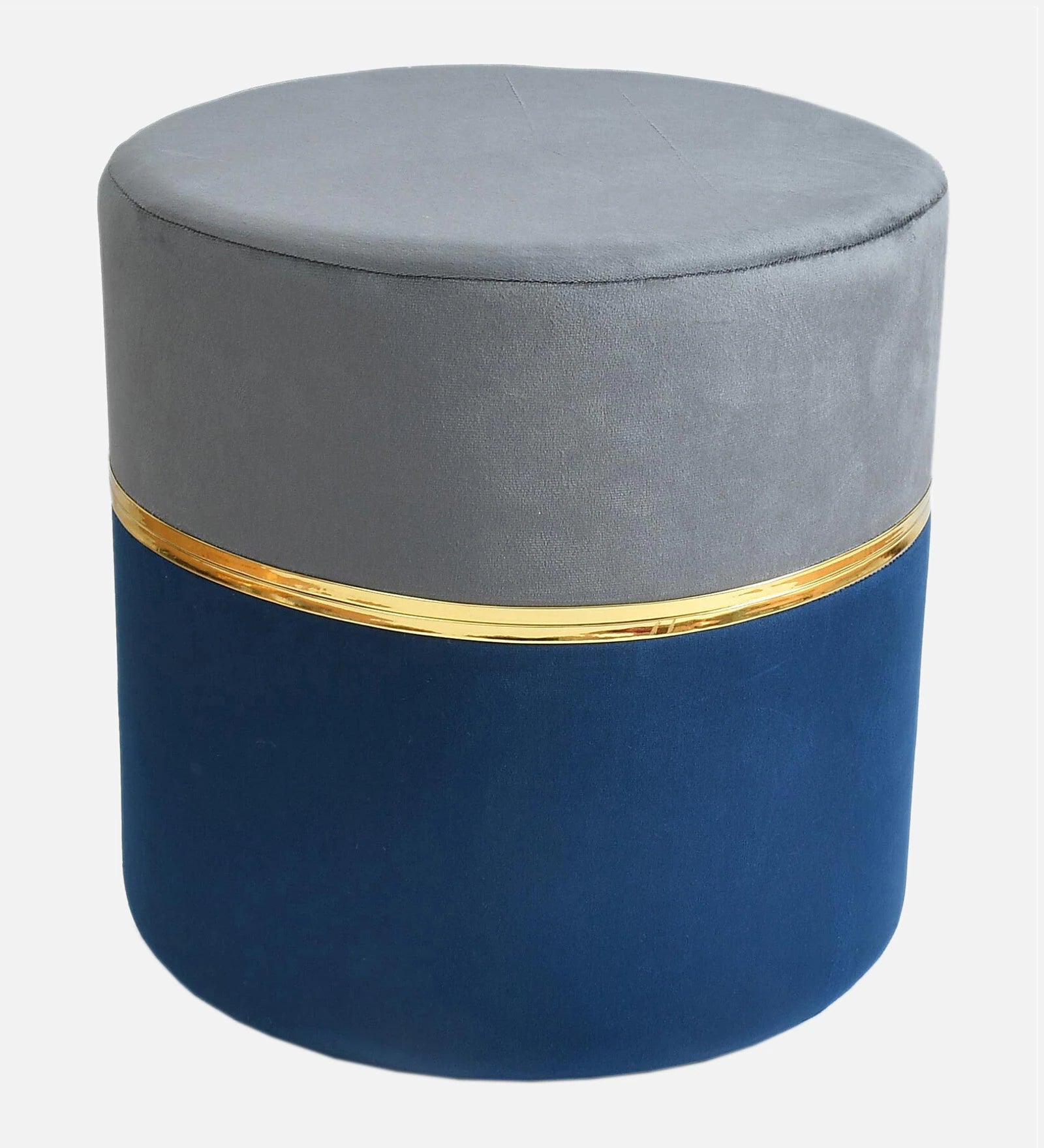 Brito Velvet Pouffe In Grey And Blue Colour