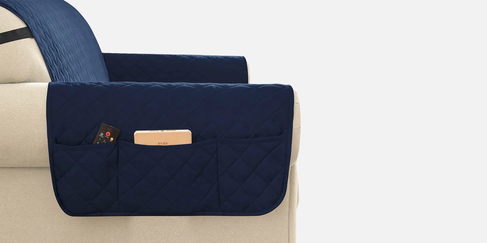 Bunny Velvet 3 Seater Quilted Sofa Cover In Navy Blue Colour cover focus- Febonic Living