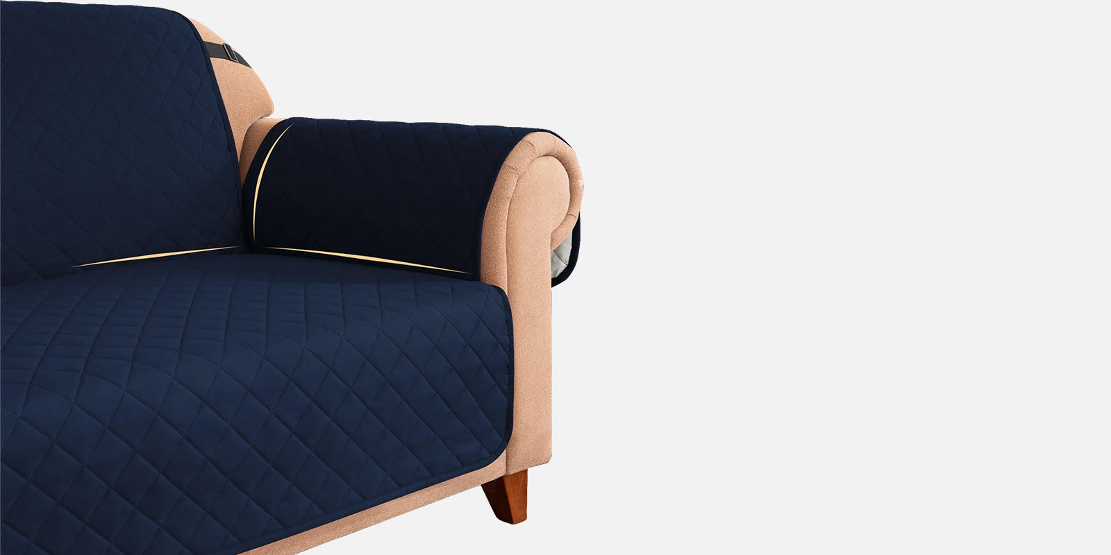 Bunny Velvet 3 Seater Quilted Sofa Cover In Navy Blue Colour side view - Febonic Living