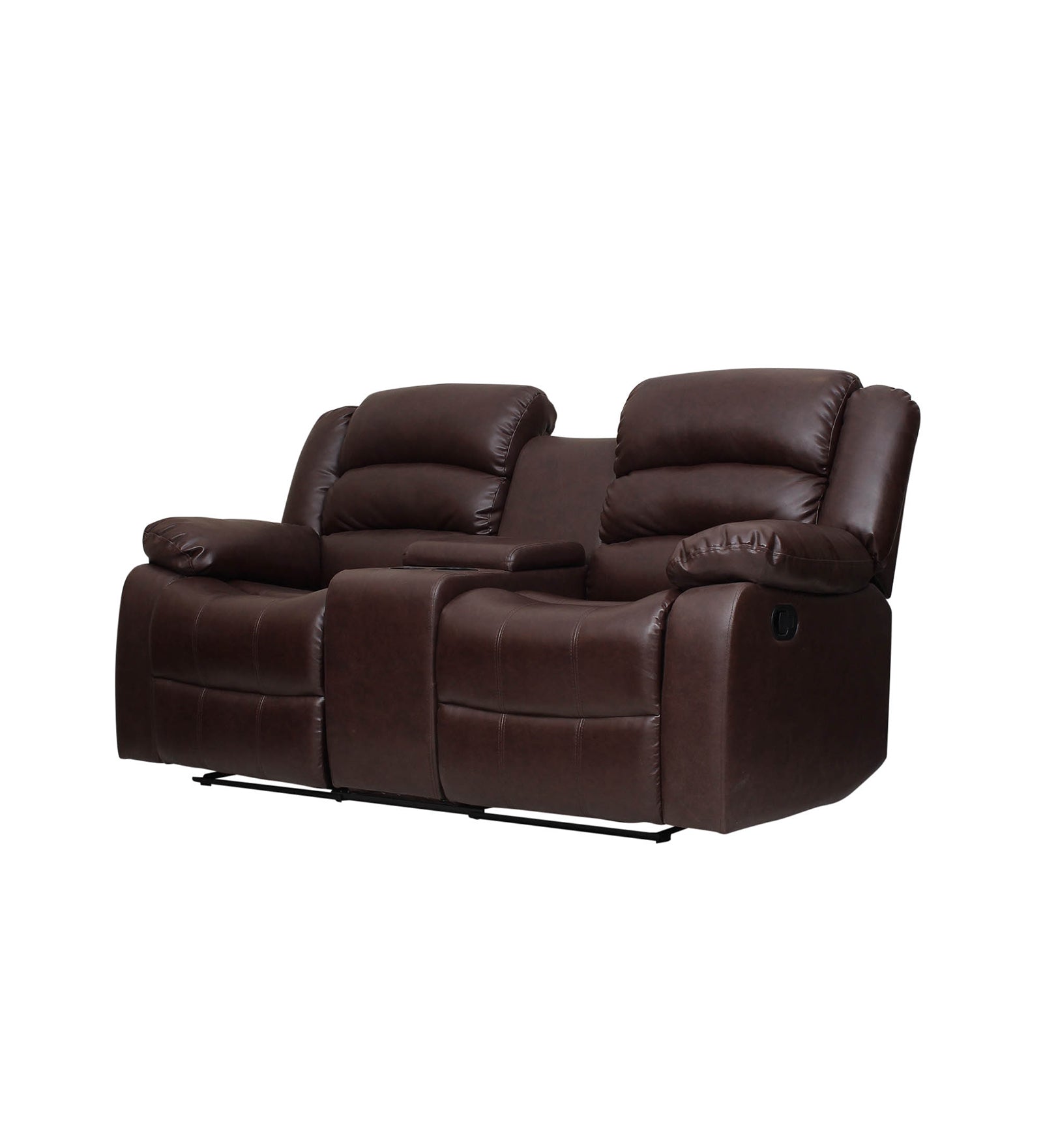 Burdy 2 Seater Motorized Leatherette Recliner - Wine Brown - Slant View by Febonic Living