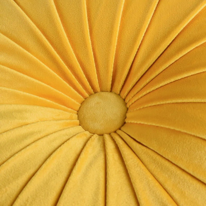 Taka Velvet Decorative Round Pleated Throw Pillows (Pack of 2) In Turmeric Yellow Colour