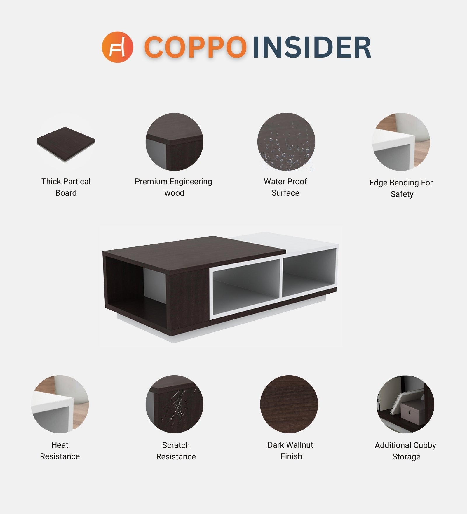 Bumi Coffee Table In Oral Walnut & Frosty White Finish - Febonic Living