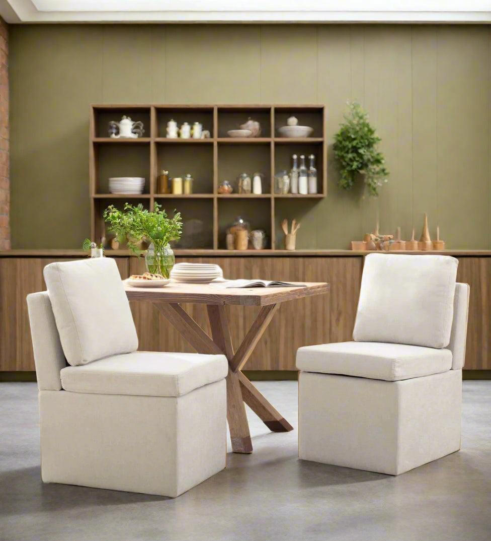 Camla Fabric Dining Chair In Beige Colour (Set of 2)