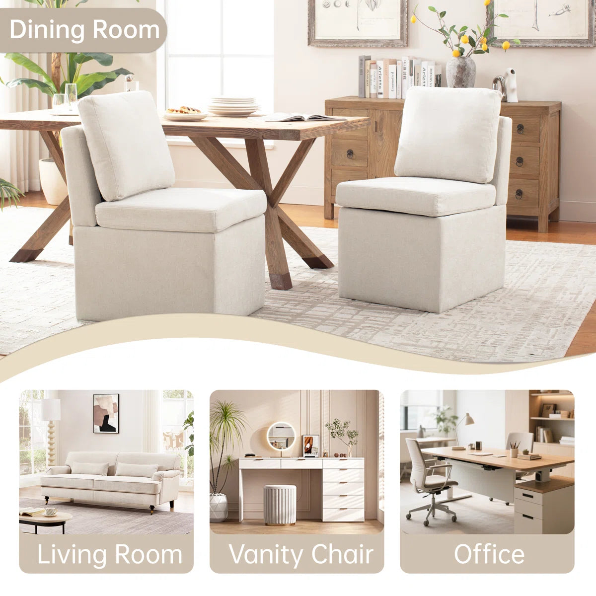 Camla Fabric Dining Chair In Beige Colour (Set of 2)