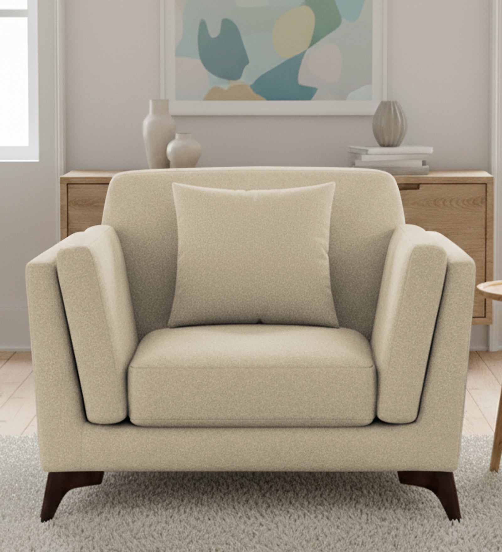 Candy Fabric 1 Seater Sofa In Cotton Beige Colour