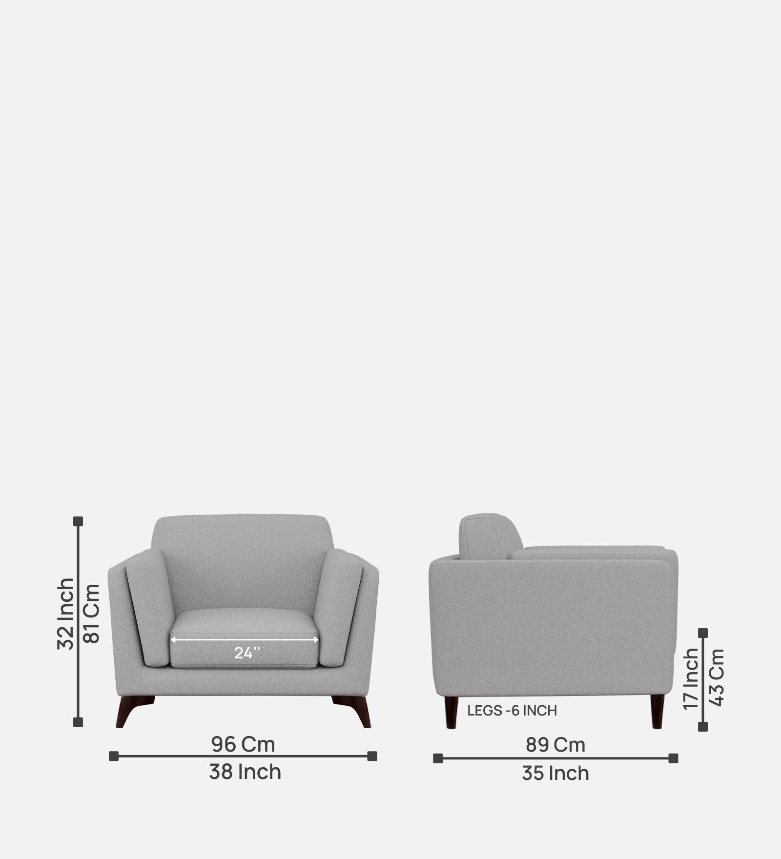 Candy Fabric 1 Seater Sofa In Dim Grey Colour