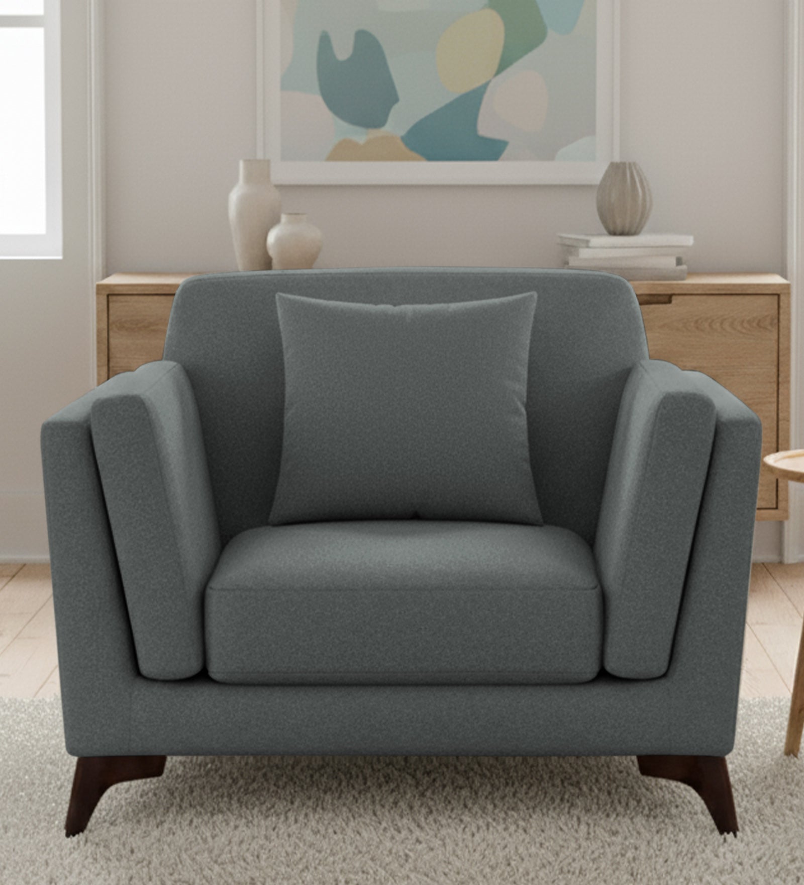 Candy Fabric 1 Seater Sofa In Nimbus Grey Colour