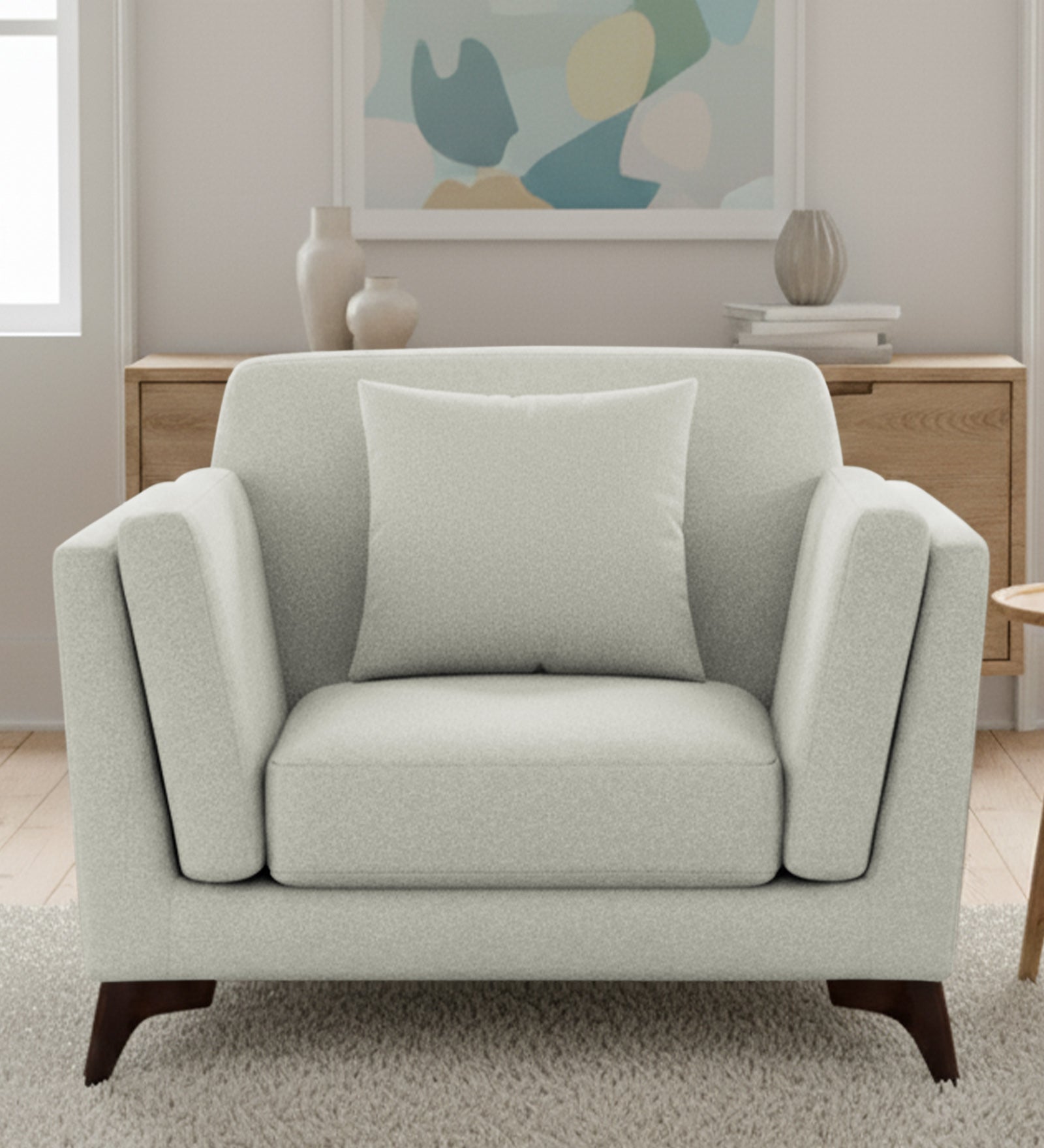 Candy Fabric 1 Seater Sofa In Pearl White Colour