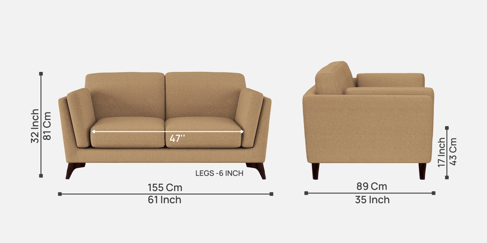 Candy Fabric 2 Seater Sofa In Copper Brown Colour