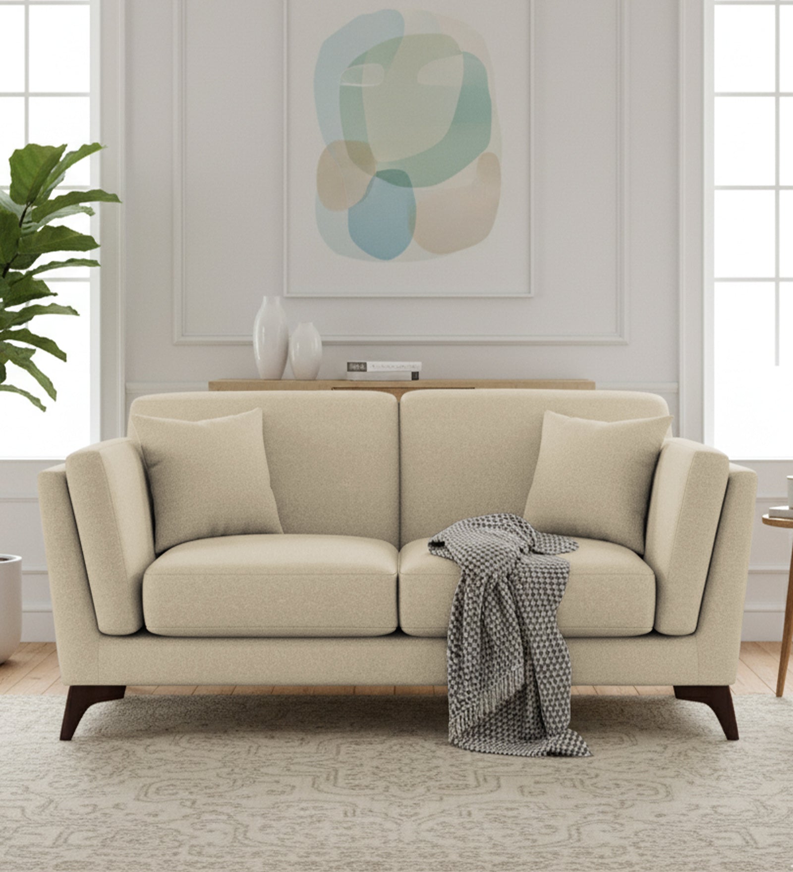Candy Fabric 2 Seater Sofa In Cotton Beige Colour