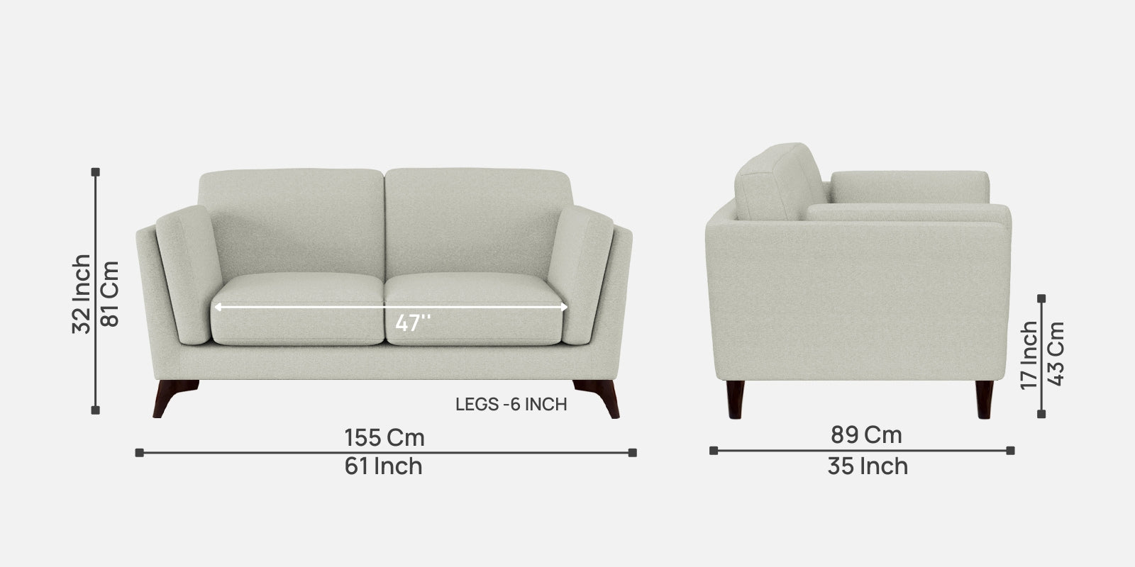 Candy Fabric 2 Seater Sofa In Pearl White Colour