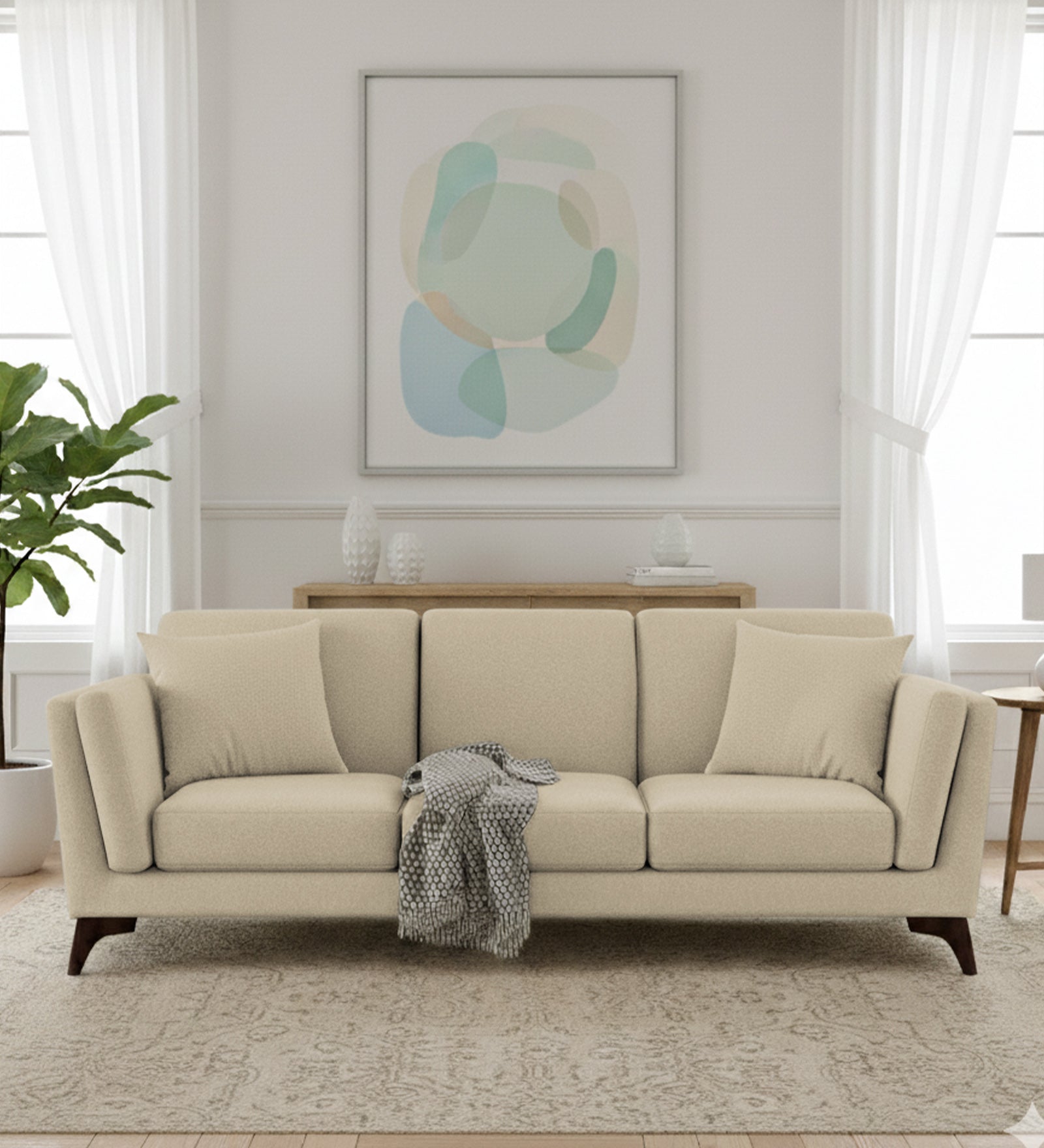 Candy Fabric 3 Seater Sofa In Cotton Beige Colour