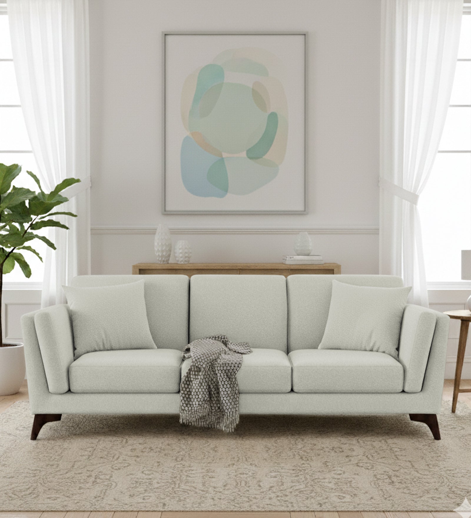 Candy Fabric 3 Seater Sofa In Pearl White Colour