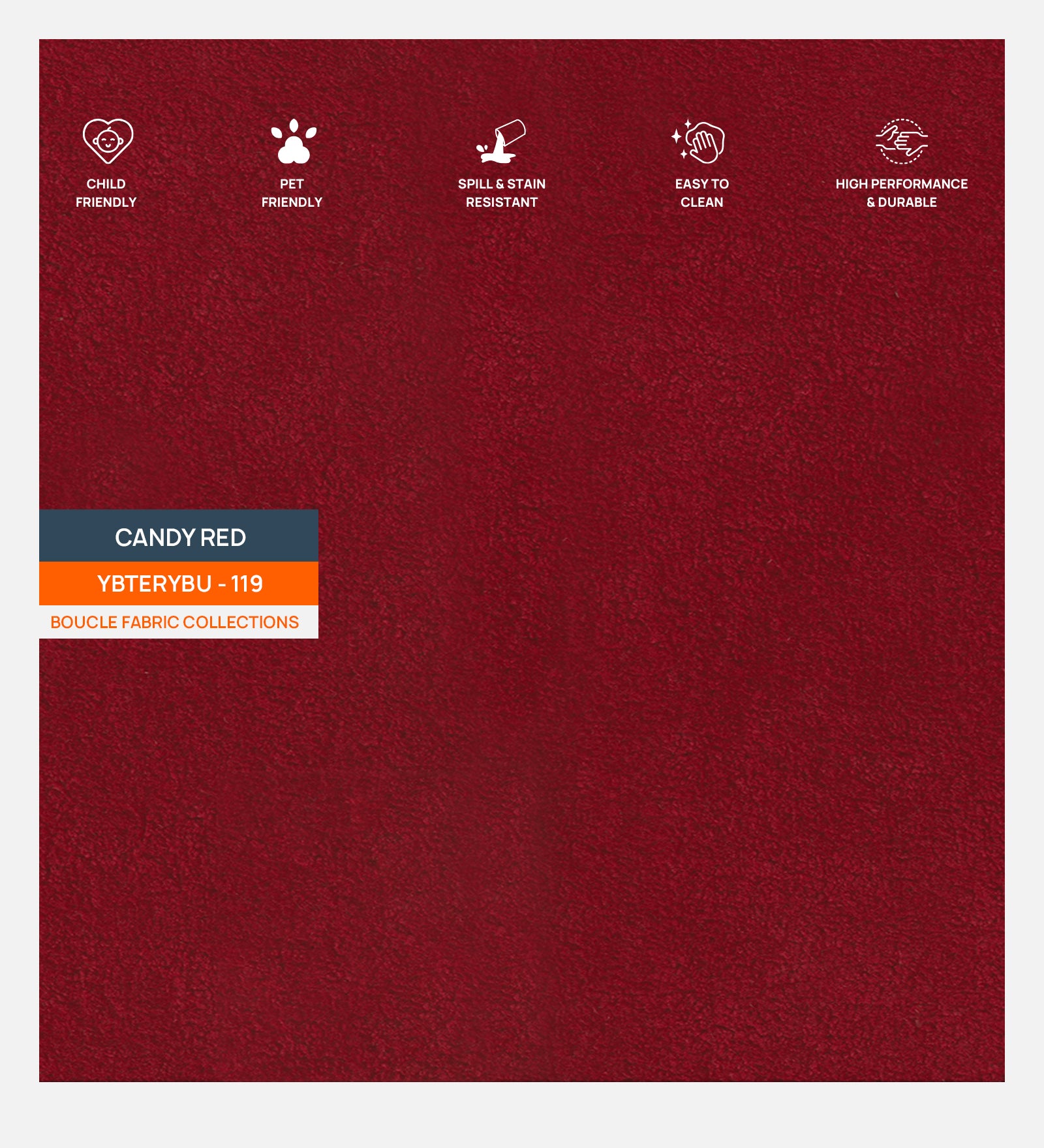 Boucle Terry Fabric Candy Red 119 Code - Febonic Living