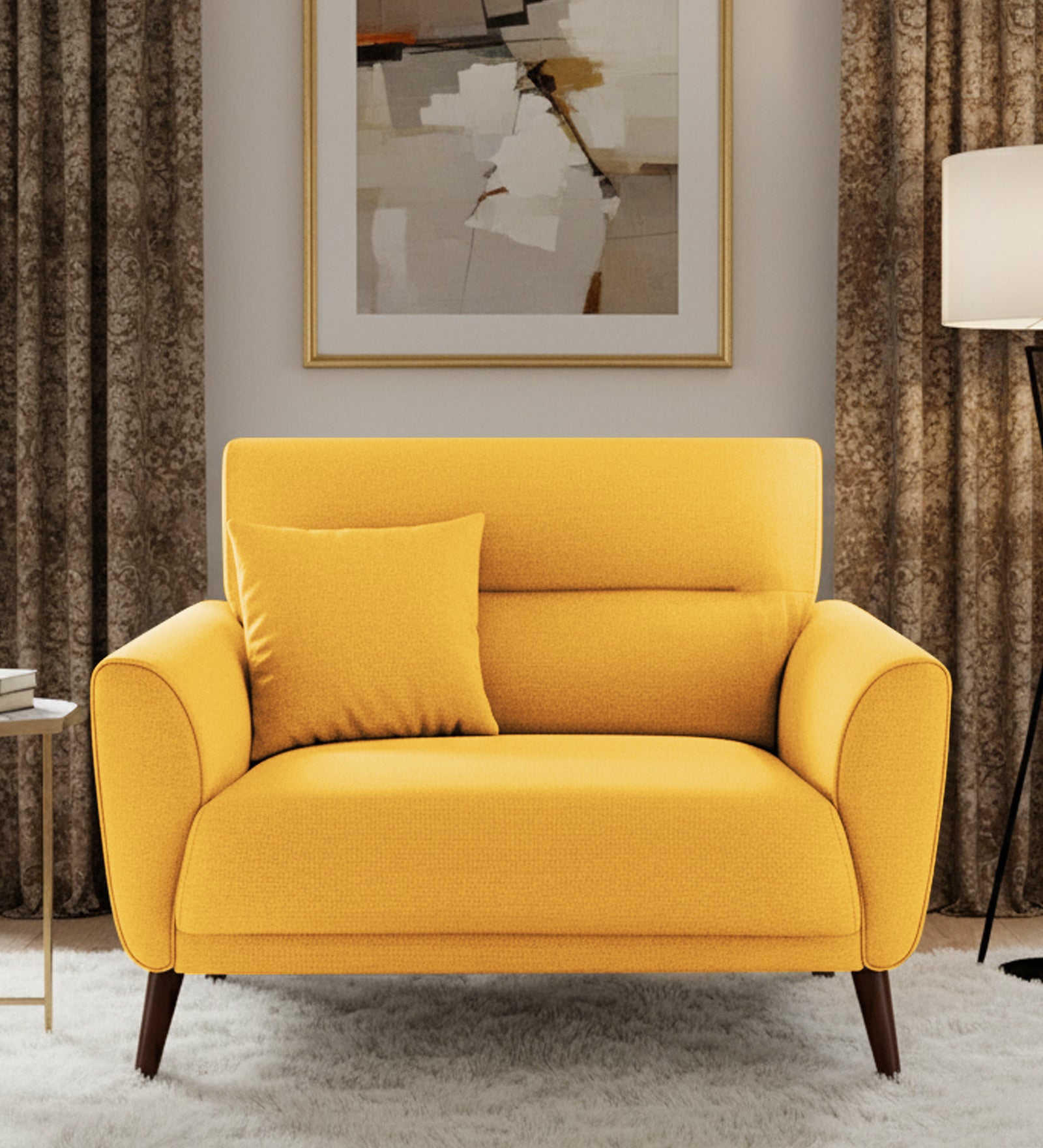 Castro Fabric 1 Seater Sofa In Bold Yellow Colour