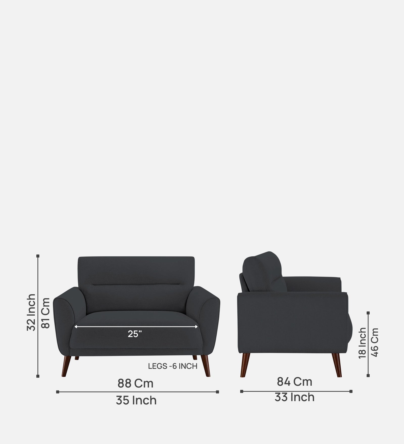 Castro Fabric 1 Seater Sofa In Charcoal Grey Colour - Febonic Living
