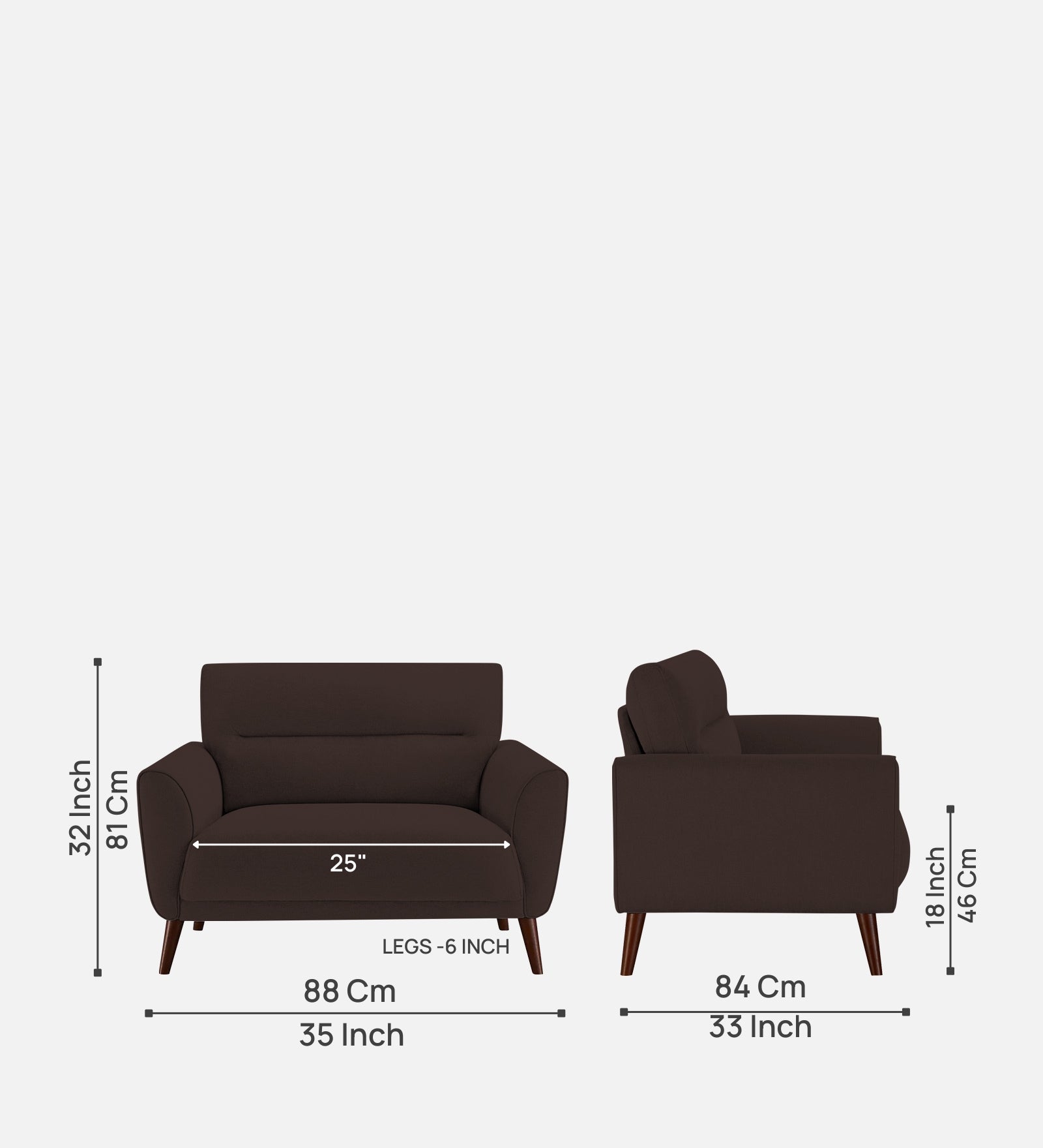 Castro Fabric 1 Seater Sofa In Coffee Brown Colour - Febonic Living