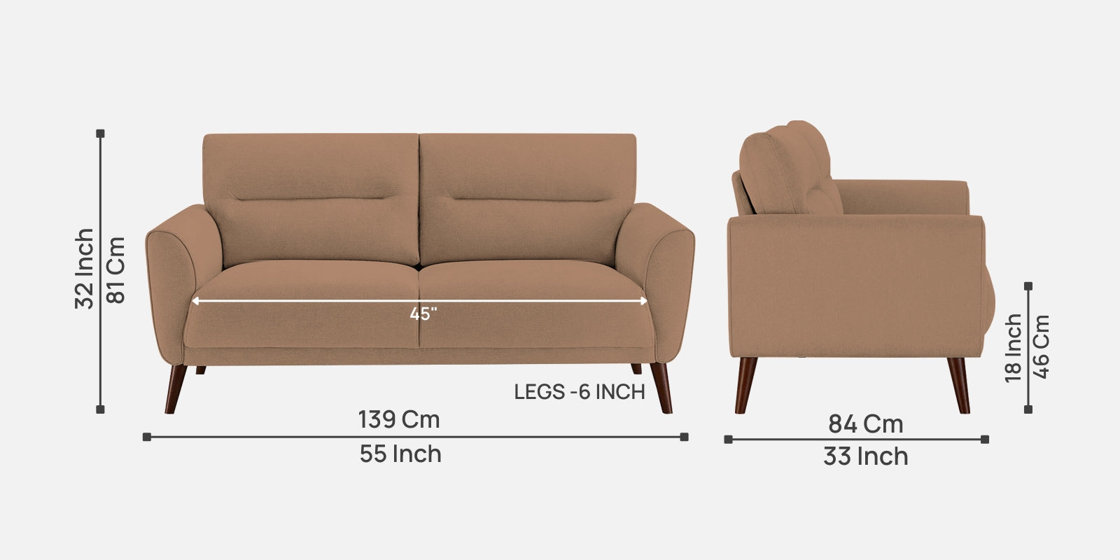 Castro Fabric 2 Seater Sofa In Cosmic Beige Colour