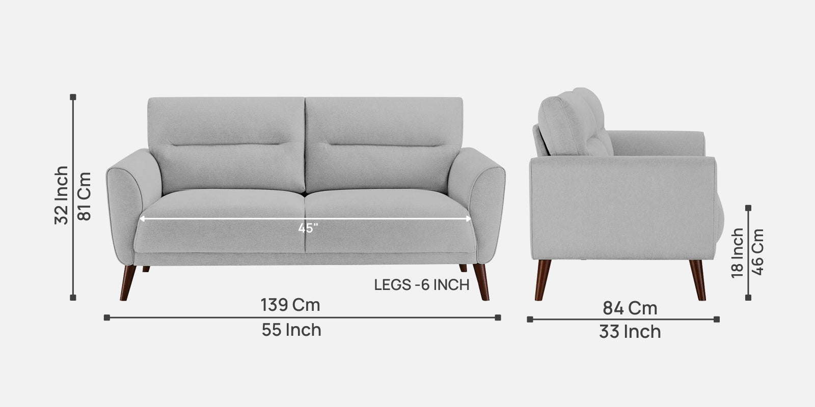 Castro Fabric 2 Seater Sofa In Lit Grey Colour