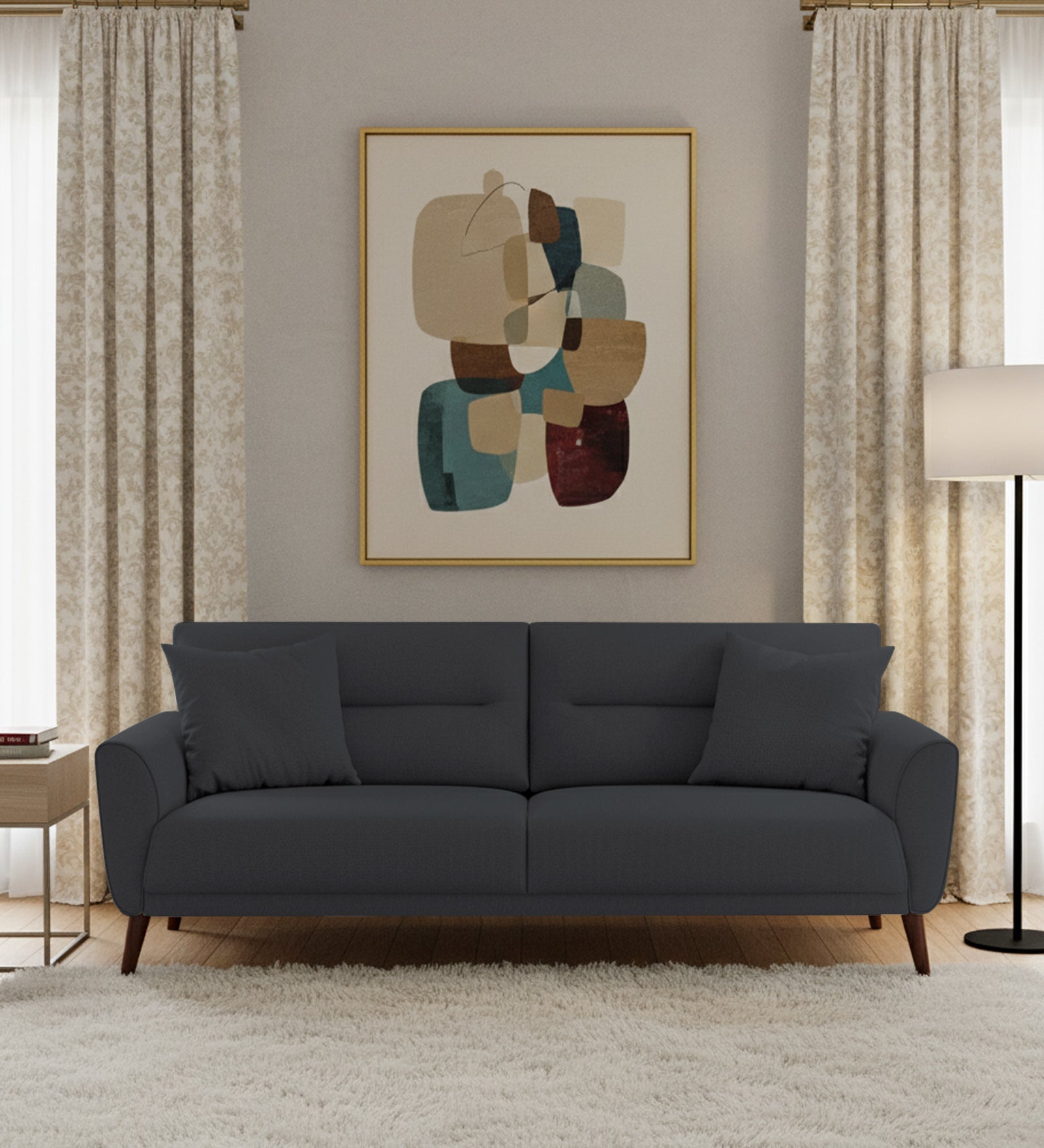 Castro 3 Seater Fabric Sofa - Charcoal Grey by Febonic Living