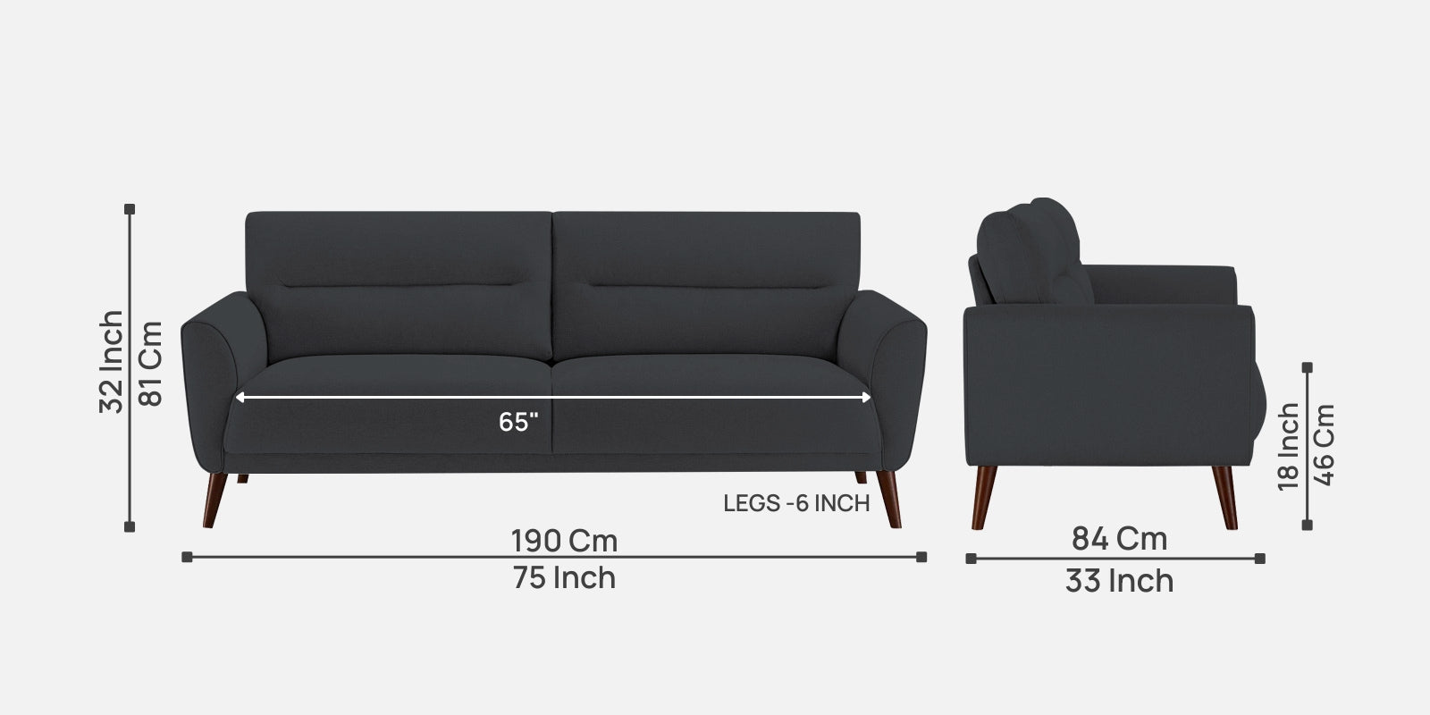 Castro Fabric 3 Seater Sofa In Charcoal Grey Colour - Febonic Living