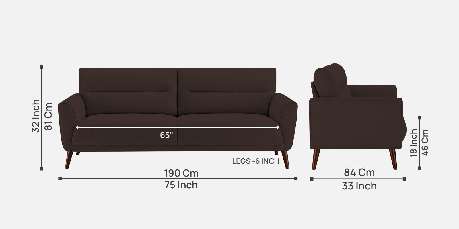Castro Fabric 3 Seater Sofa In Coffee Brown Colour - Febonic Living