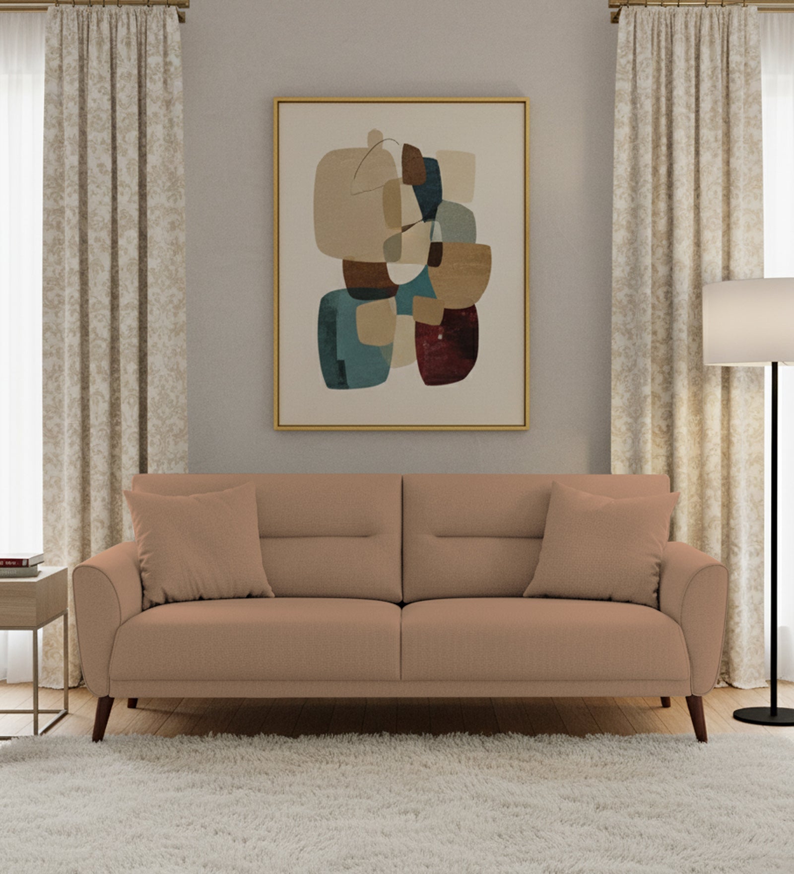 Castro Fabric 3 Seater Sofa In Cosmic Beige Colour