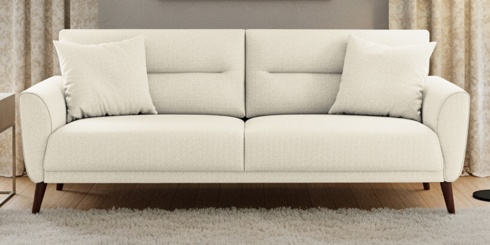Castro Fabric 3 Seater Sofa In Ivory Cream Colour - Febonic Living