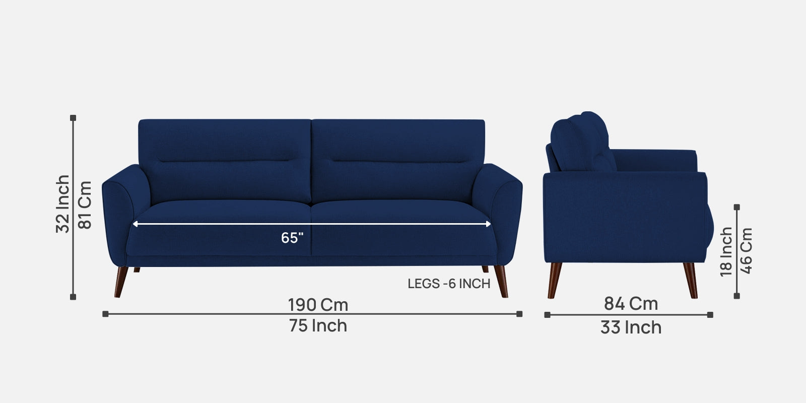 Castro Fabric 3 Seater Sofa In Royal Blue Colour - Febonic Living